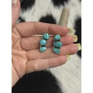 Native American Sterling Silver White Water Turquoise Half Cluster Earrings